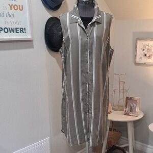 Renuar Olive and White Striped Shirt Dress